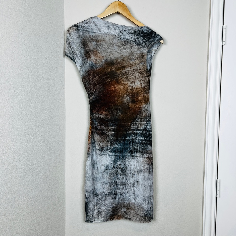 HELMUT LANG x INTERMIX Gray Marble Asymmetrical Jersey Bodycon Dress SMALL Party - Picture 6 of 9